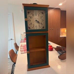 Sunset Time Quartz Vintage Green Wooden Wall Clock with Shelf